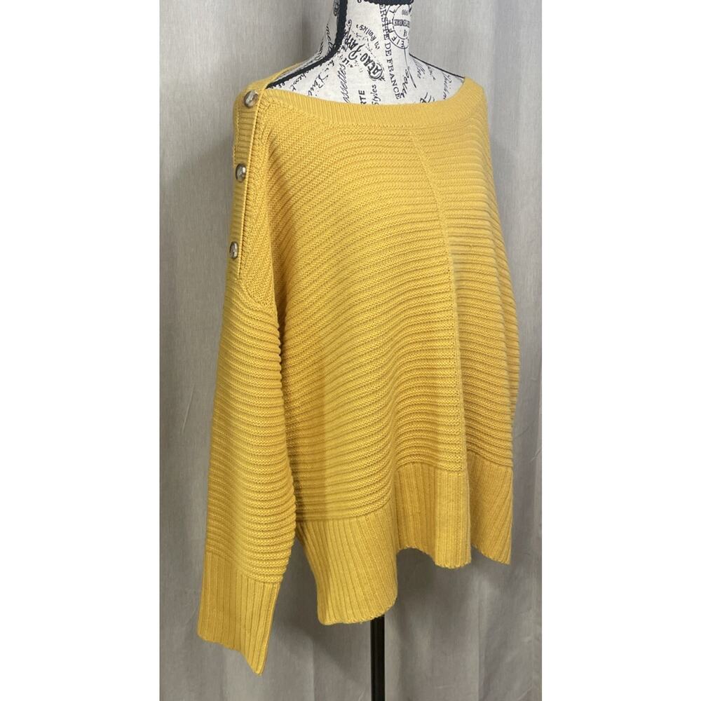 Alison Andrews Sweater 3X -Boat Neck- Mustard Yellow/Gold -Long Sleeve w/Buttons